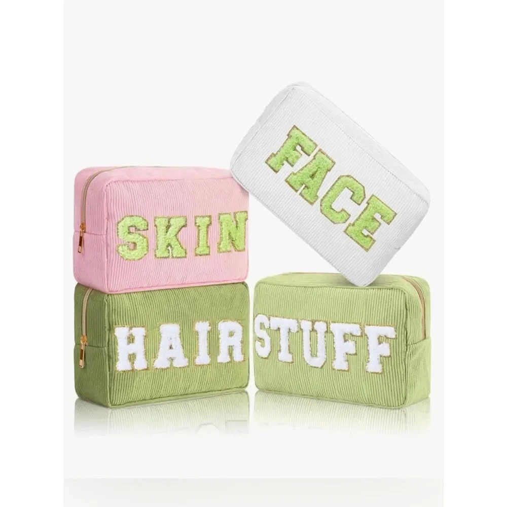 NEW 4Pcs Preppy Makeup Bags Chenille Letter Travel Organizer